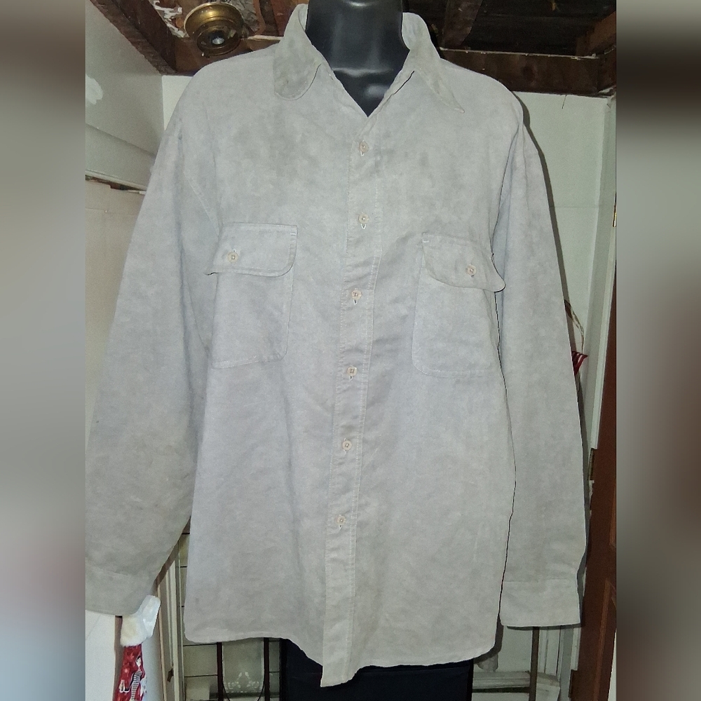 Men's Gray Suede-like Button-Up Shirt
